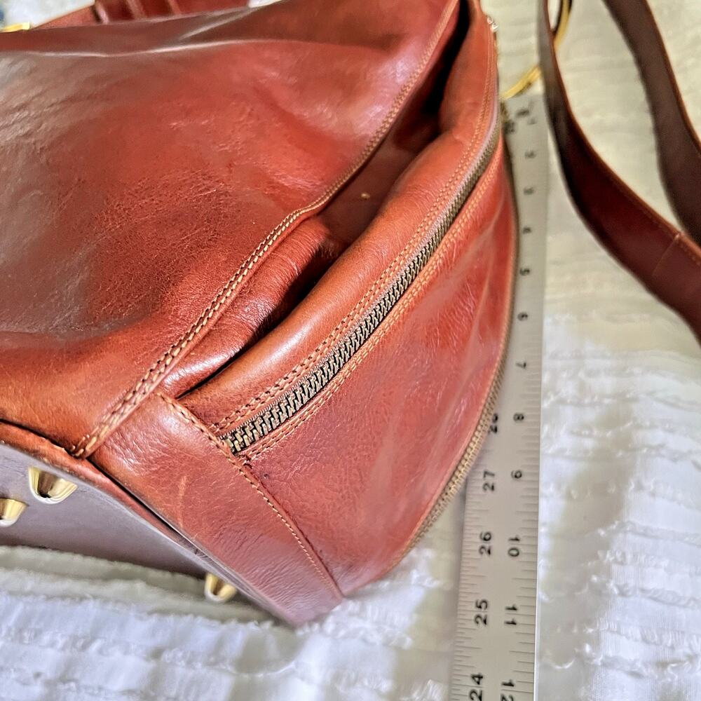 Marino Orlandi Italian Leather Shoulder Bag Brown Handcrafted Purse Large Zipper - Picture 15 of 16